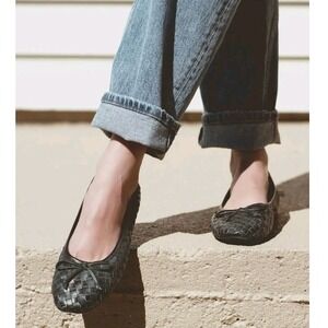 ROAN By Bed Stu Business Black Distressed Woven Leather Ballerina Flat Shoes 8.5